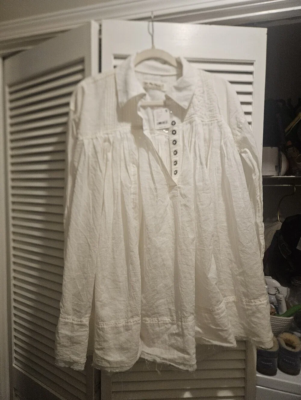 Free People We The Free Sheer Swing Tunic Top Optic White. XS Boho Babydoll NWT